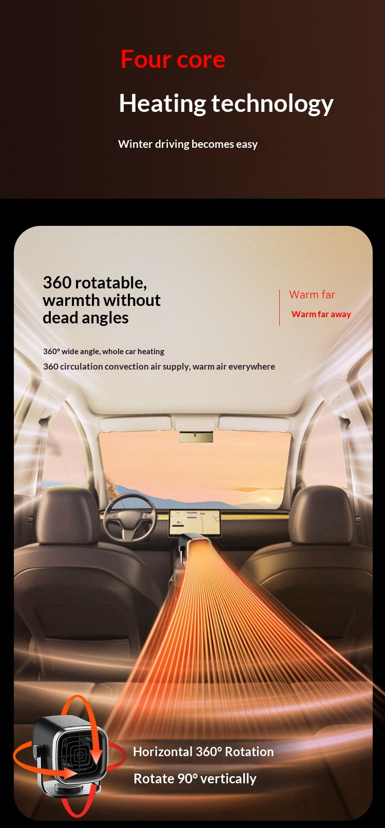 12V Car Heater, Windshield Defroster Defogger, Dual Use Heating & Cooling Vehicle Heater