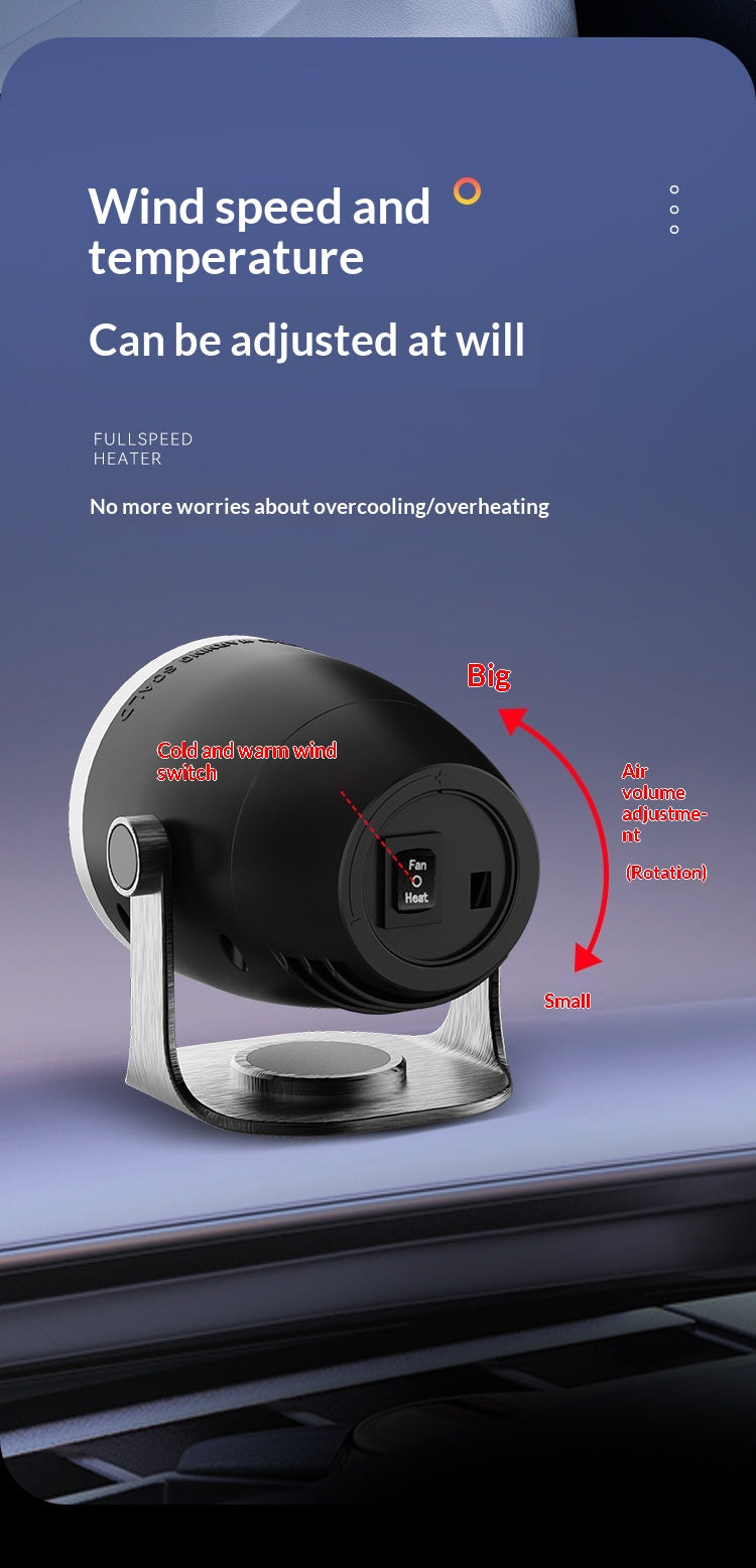12V/24V Car Heater, Hot & Cold Dual-Use Windshield Defroster, Portable Car Defogger and Snow Removal Heater