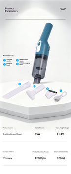 Wireless Car Vacuum Cleaner, Cordless Handheld Portable Brushless Vacuum for Car and Home Dual Use