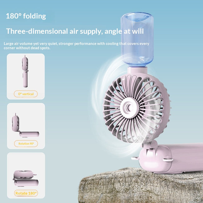USB Rechargeable High Power Mini Fan, Handheld Desktop Neck Wearable Spray Rotation Integrated Fan Hover Image