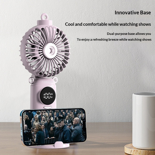 USB Rechargeable High Power Mini Fan, Handheld Desktop Neck Wearable Spray Rotation Integrated Fan Main Image