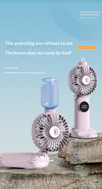 USB Rechargeable High Power Mini Fan, Handheld Desktop Neck Wearable Spray Rotation Integrated Fan