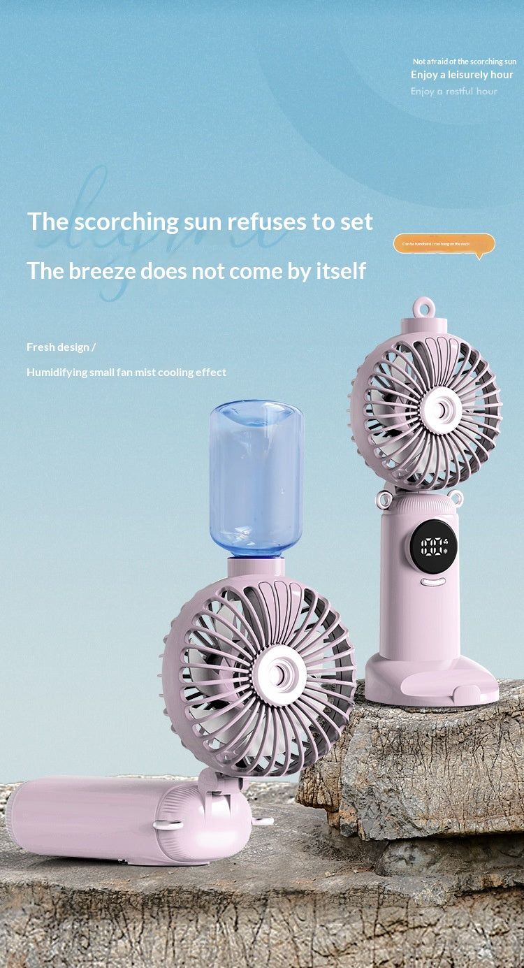 USB Rechargeable High Power Mini Fan, Handheld Desktop Neck Wearable Spray Rotation Integrated Fan