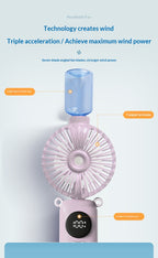 USB Rechargeable High Power Mini Fan, Handheld Desktop Neck Wearable Spray Rotation Integrated Fan