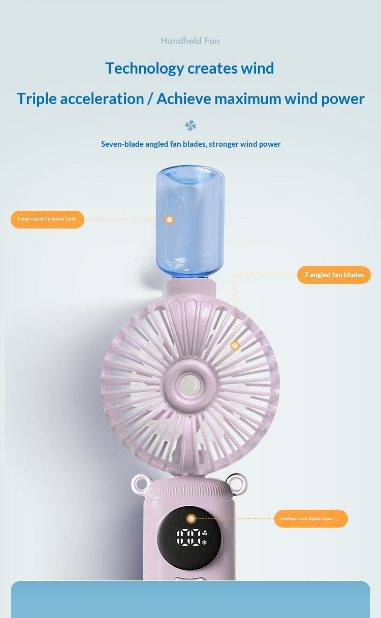 USB Rechargeable High Power Mini Fan, Handheld Desktop Neck Wearable Spray Rotation Integrated Fan
