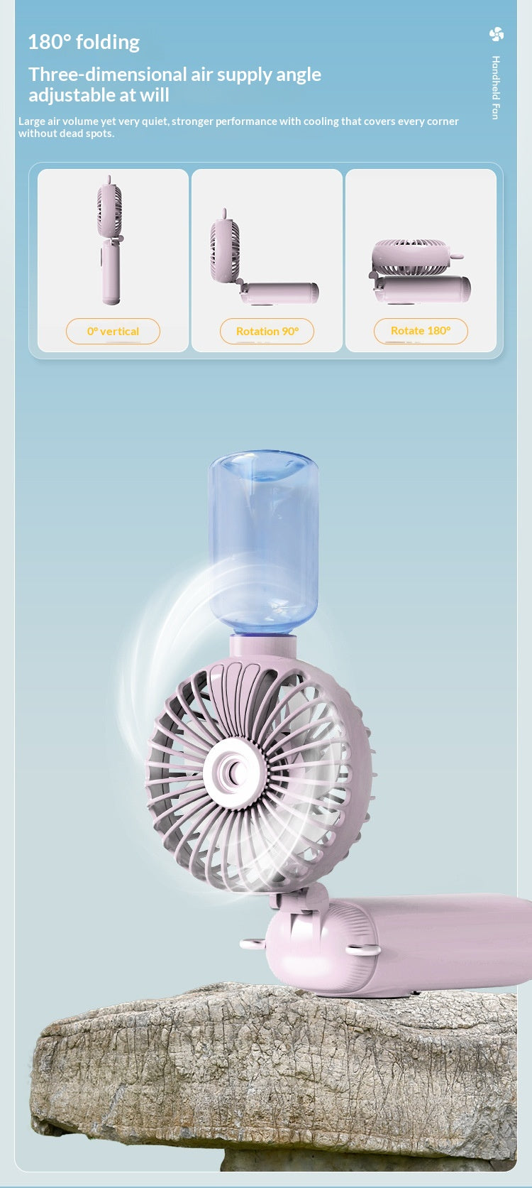 USB Rechargeable High Power Mini Fan, Handheld Desktop Neck Wearable Spray Rotation Integrated Fan