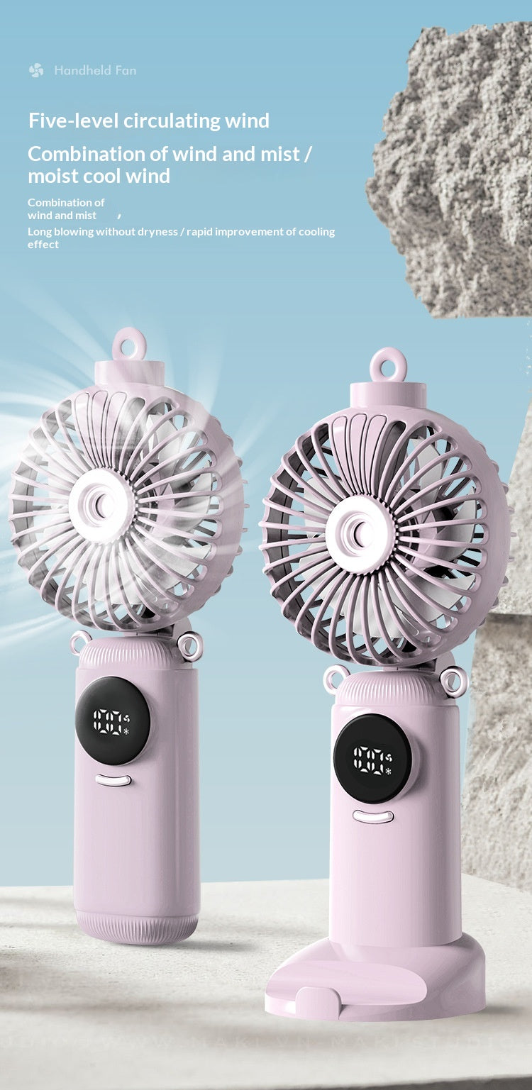 USB Rechargeable High Power Mini Fan, Handheld Desktop Neck Wearable Spray Rotation Integrated Fan