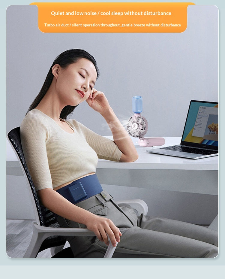 USB Rechargeable High Power Mini Fan, Handheld Desktop Neck Wearable Spray Rotation Integrated Fan
