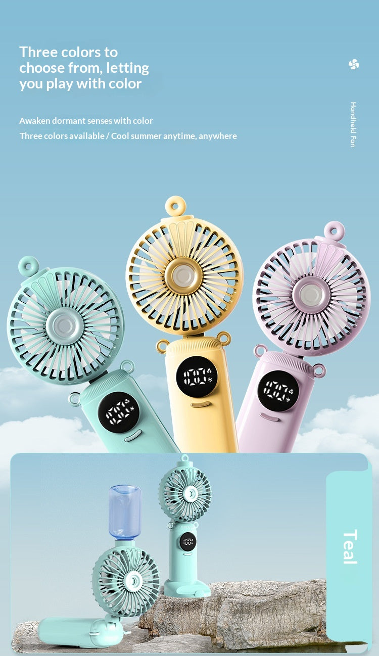 USB Rechargeable High Power Mini Fan, Handheld Desktop Neck Wearable Spray Rotation Integrated Fan