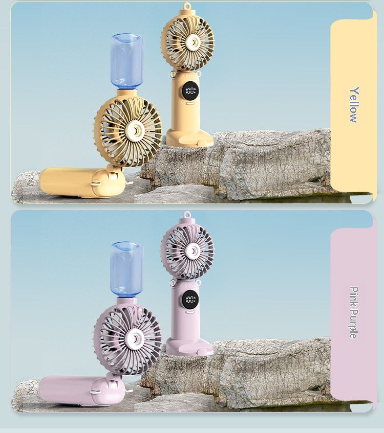 USB Rechargeable High Power Mini Fan, Handheld Desktop Neck Wearable Spray Rotation Integrated Fan