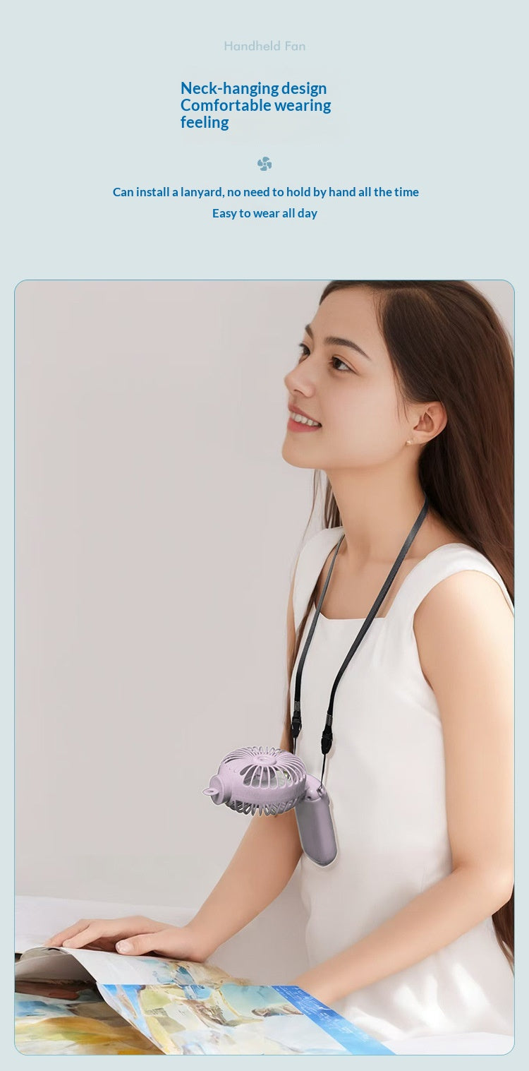 USB Rechargeable High Power Mini Fan, Handheld Desktop Neck Wearable Spray Rotation Integrated Fan