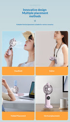 USB Rechargeable High Power Mini Fan, Handheld Desktop Neck Wearable Spray Rotation Integrated Fan