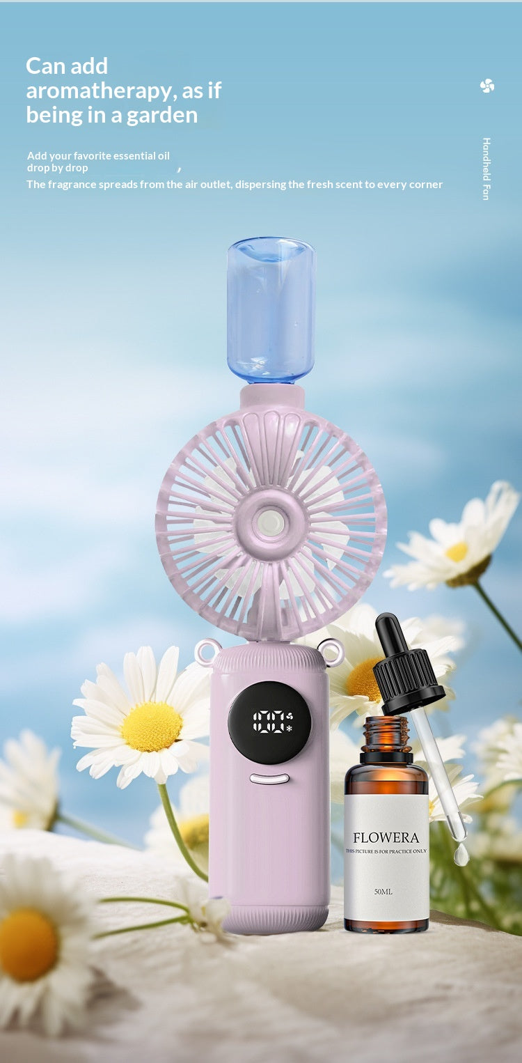USB Rechargeable High Power Mini Fan, Handheld Desktop Neck Wearable Spray Rotation Integrated Fan