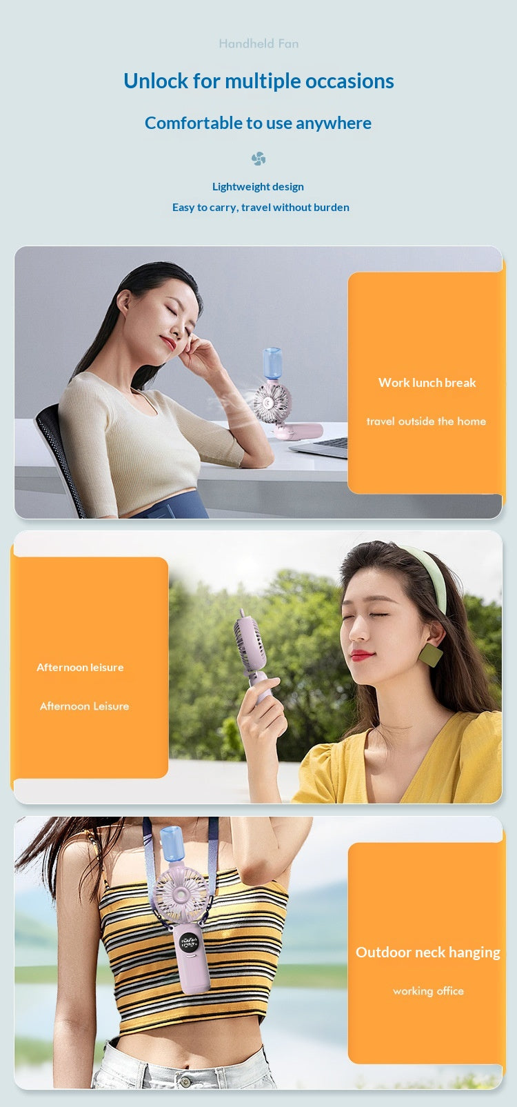 USB Rechargeable High Power Mini Fan, Handheld Desktop Neck Wearable Spray Rotation Integrated Fan