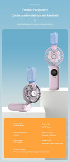 USB Rechargeable High Power Mini Fan, Handheld Desktop Neck Wearable Spray Rotation Integrated Fan