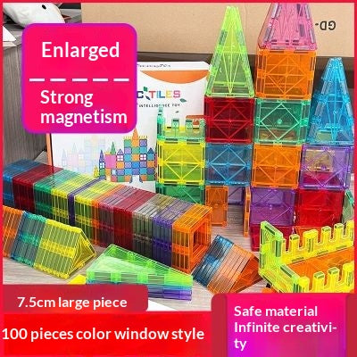 7.5cm Large Magnetic Window Tiles, Strong Magnet Building Blocks, Educational Puzzle Toys for Boys & Girls