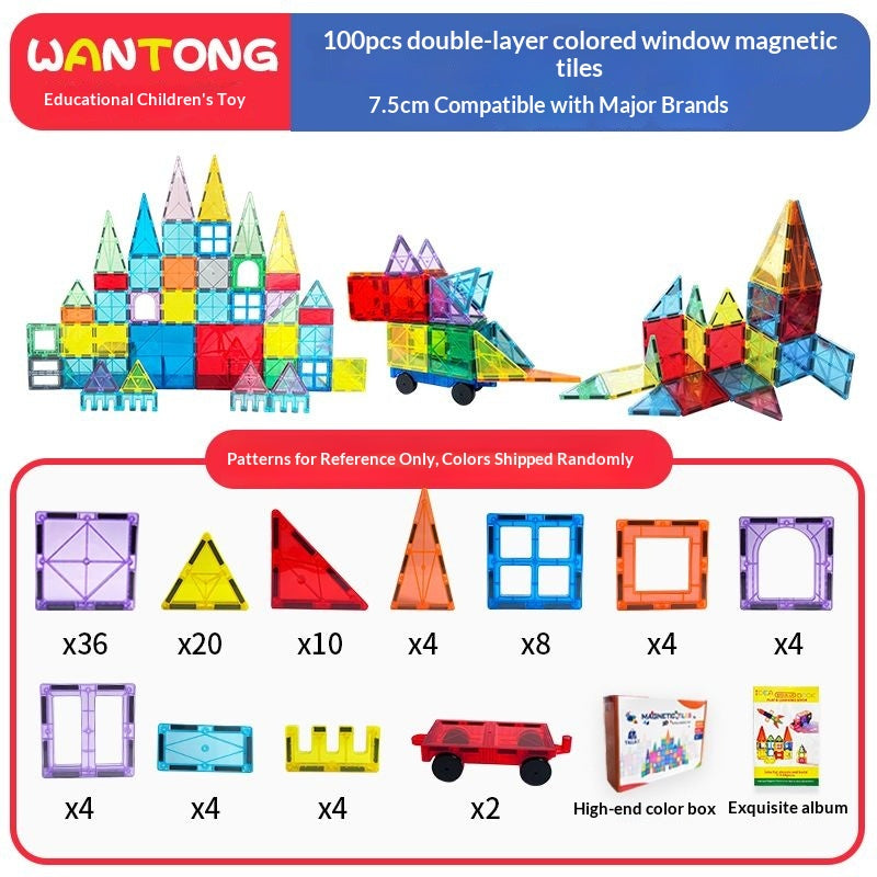7.5cm Large Magnetic Window Tiles, Strong Magnet Building Blocks, Educational Puzzle Toys for Boys & Girls