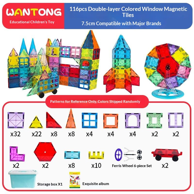 7.5cm Large Magnetic Window Tiles, Strong Magnet Building Blocks, Educational Puzzle Toys for Boys & Girls