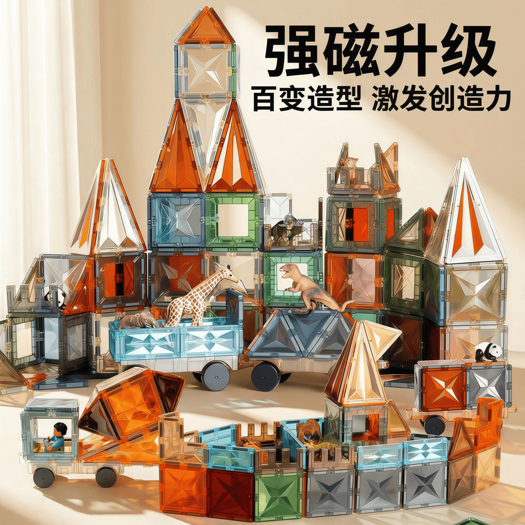 彩窗儿童磁力片翡钻磁力片彩窗磁力拼装磁力性益智积木玩具磁力片