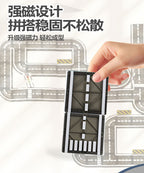 跨境彩窗磁力积木7.5C兼容印刷道路城市交通建筑吊车构建片磁力片