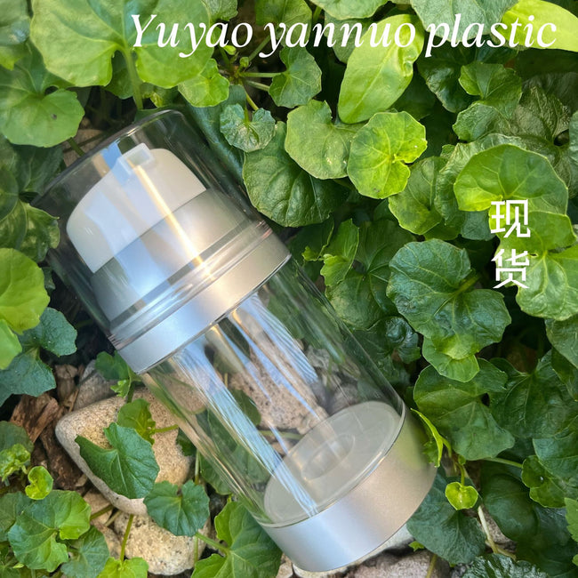 现货大容量乳液真空瓶  按压式透明护肤品瓶多规格亚银真空乳液瓶 Hover Image
